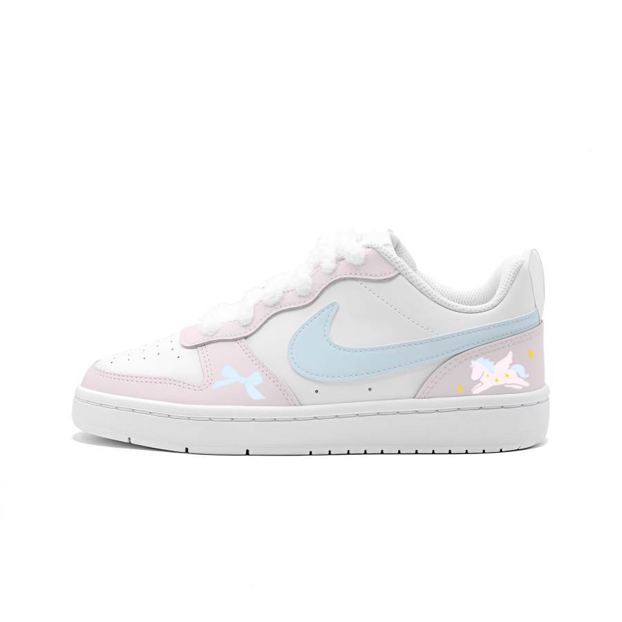 Nike Nike Court Borough Starry Pegasus Leather Cushioning, Wear Resistant Low top Kids' Skateboarding Shoes Pink Blue