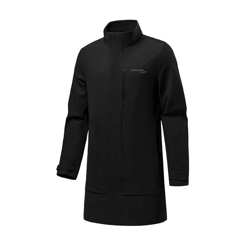 Saucony Trench Coats Men's Pure Black Stand Collar Moderate