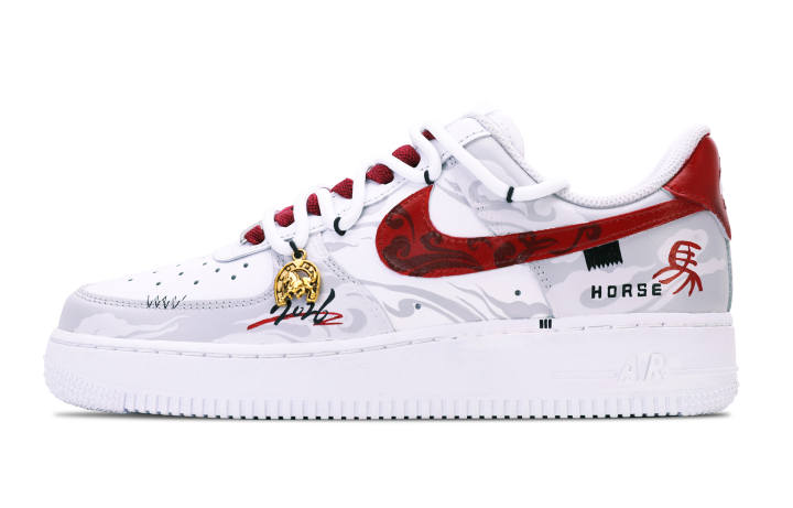 Nike Nike Air Force 1 Abrasion Resistant Breathable Low top Skateboard Shoes Unisex White Red