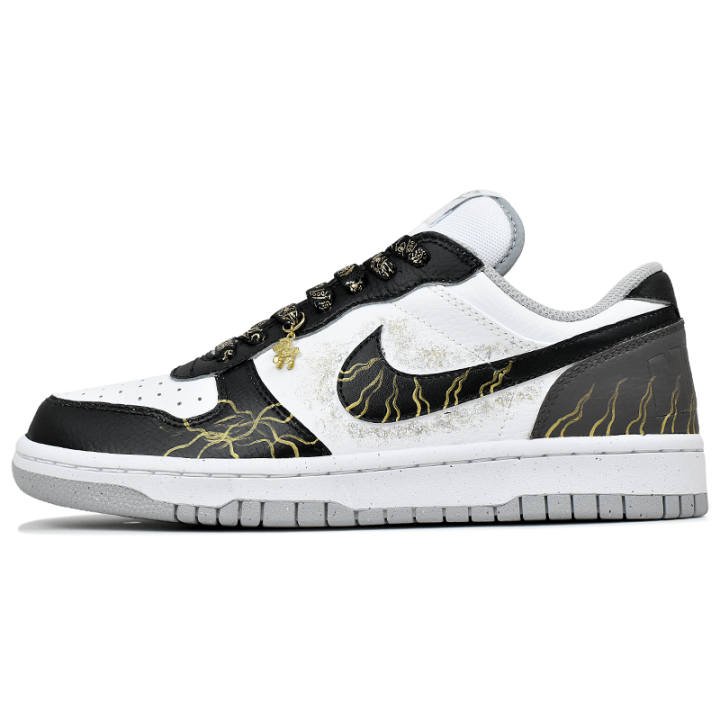 Nike Nike Big Abrasion Resistant Abrasion Resistant Low top Skateboard Shoes Men's Black White Gold