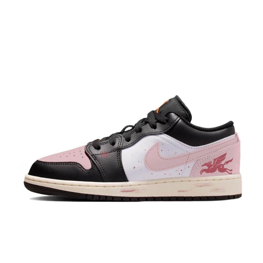 Jordan Jordan Air Jordan 1 Low Slip Resistant Abrasion Resistant Low top Children's Basketball Shoes Black Pink Unisex