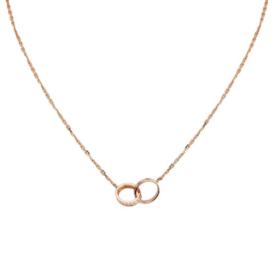 CARTIER LOVE 18K Gold Diamond Necklaces Unisex Rose Gold