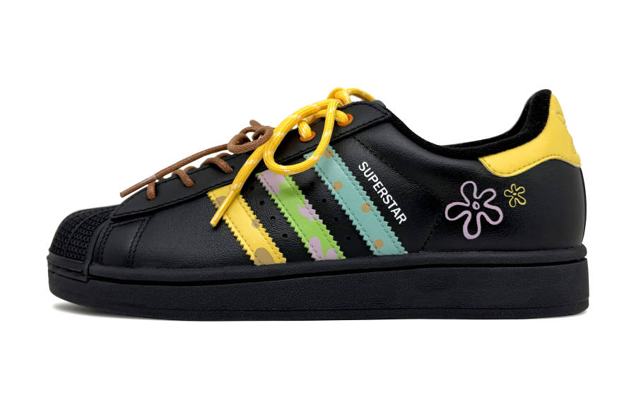 Adidas Originals Superstar 2 Leather Cushioning Abrasion Resistant Low top Kids' Skateboarding Shoes Black Teenagers