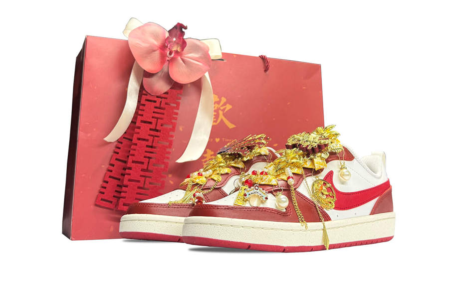 Nike Nike Court Borough GS Golden Branch Knot, Shopping Bag Cushioning Abrasion Resistant Low top Skateboard Shoes Women's