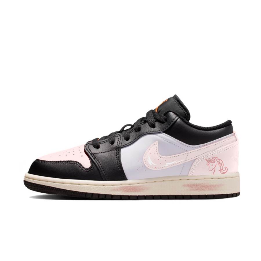 Jordan Jordan Air Jordan 1 Pink Unicorn Slip Resistant Abrasion Resistant Low top Children's Basketball Shoes Cream White