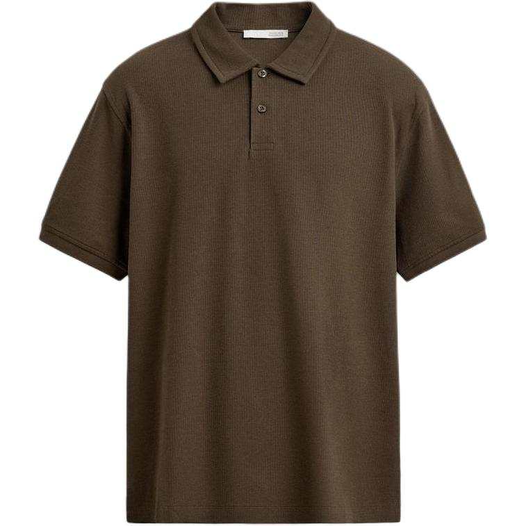 ZARA Polo Shirts Men's Brown Polo Collar Moderate Straight Fit
