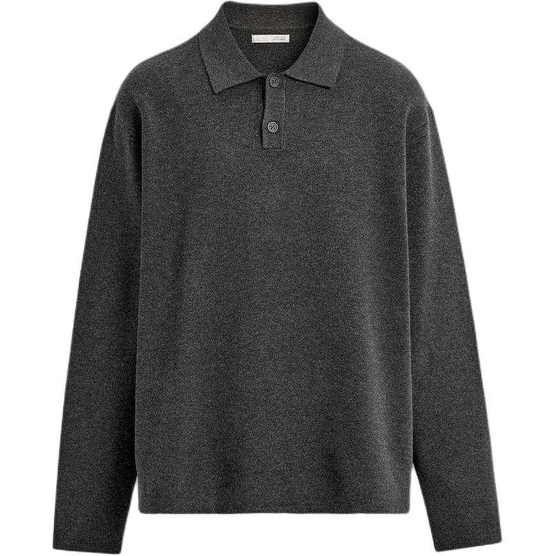 ZARA Polo Shirts Men's Coal Gray Lapel Moderate Straight Fit