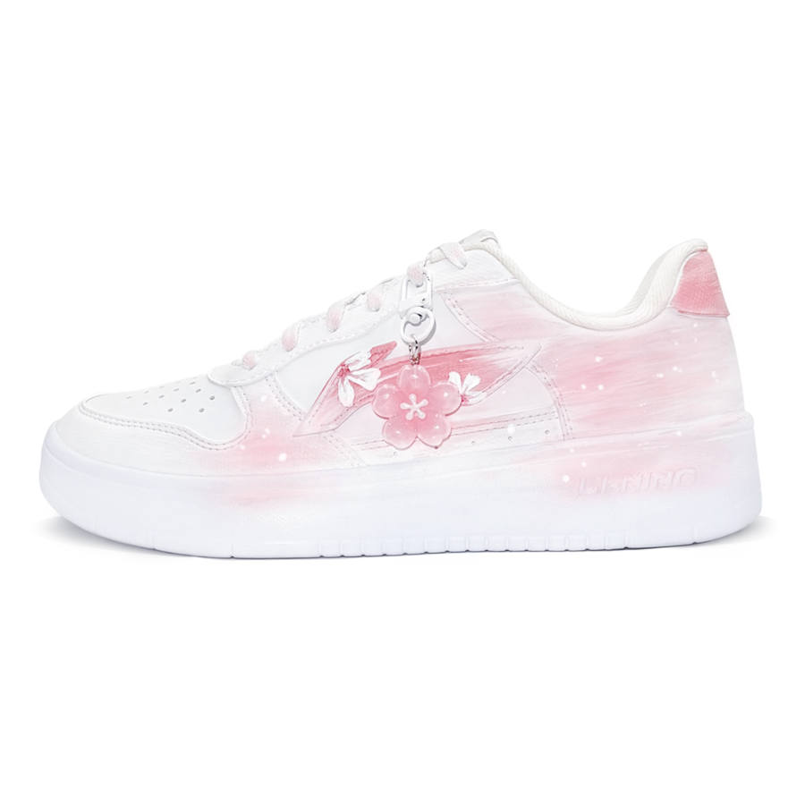 Li-Ning Li Ning Floating Boat Peach Blossom Shadow, First Culture V Low top Skateboard Shoes Women's White Pink