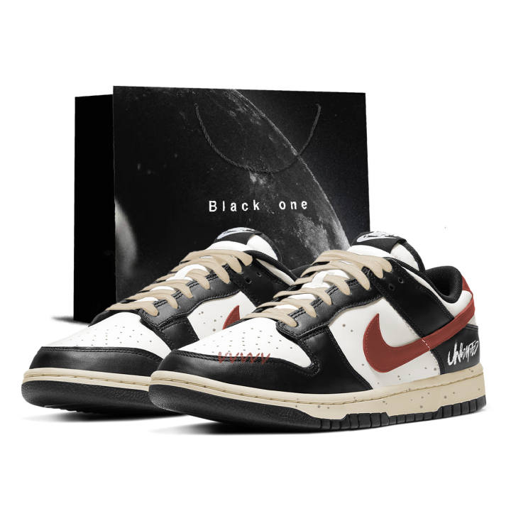 Nike Nike Dunk RetroBlack Leather Slip Resistant Abrasion Resistant Low top Skateboard Shoes Unisex Black Red