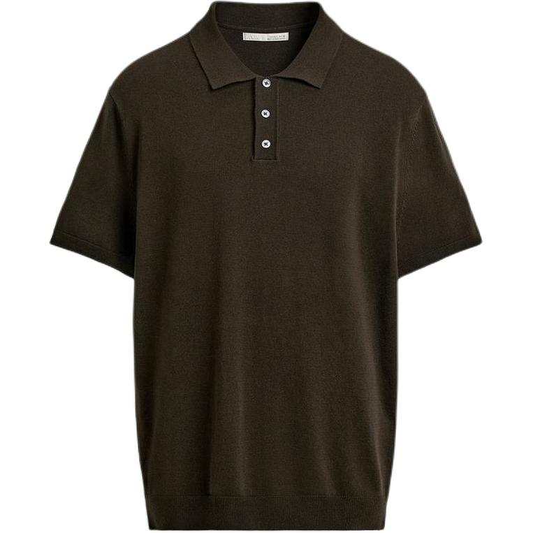 ZARA Polo Shirts Men's Chocolate Lapel Moderate Straight Fit