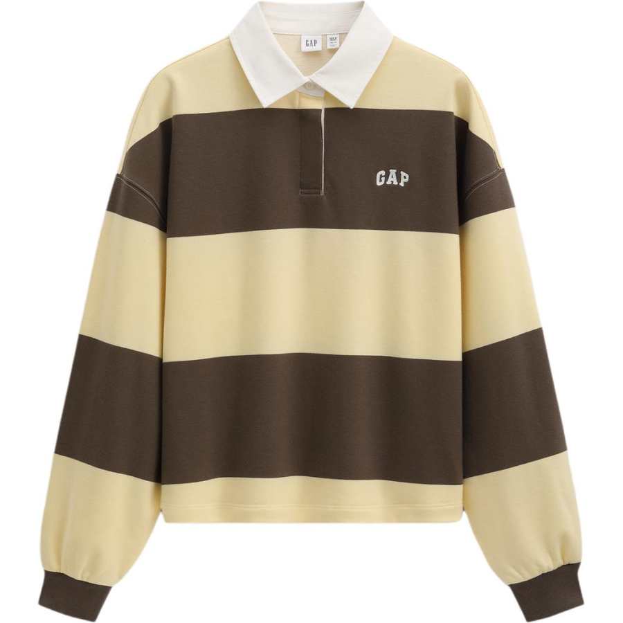 GAP Polo Shirts Women's Brown Yellow Stripes Polo Collar Moderate Other