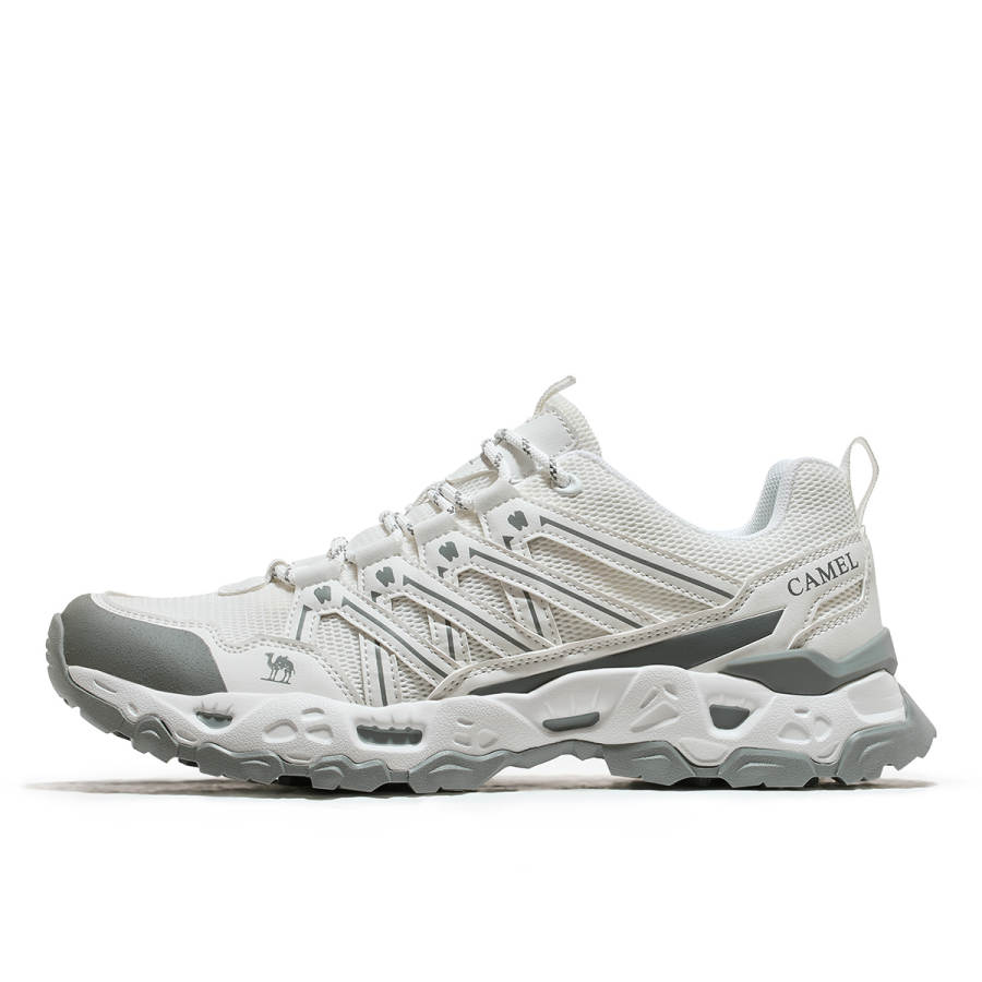 CAMEL Textile, Synthetic Leather Abrasion Resistant, Breathable, Lightweight Hiking Shoes Men's White Gray