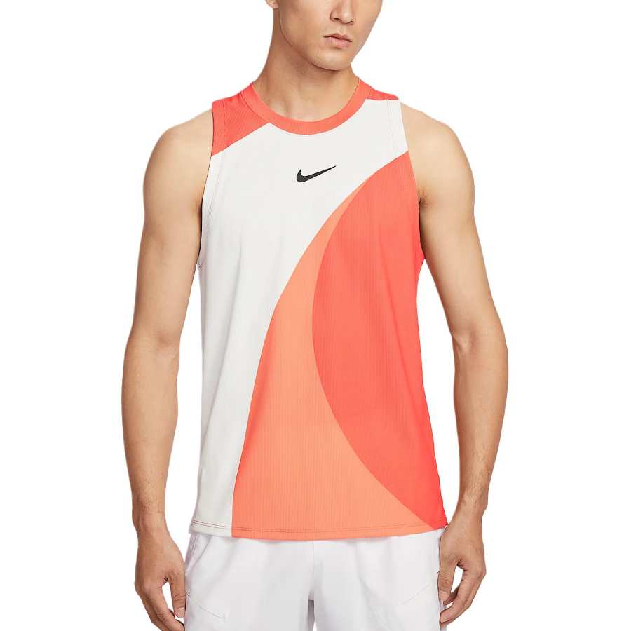 Nike Nike Court Slam Tank Tops Men's Grass Skin Orange/Canvas White/Black Crew Neck Moderate Straight Fit