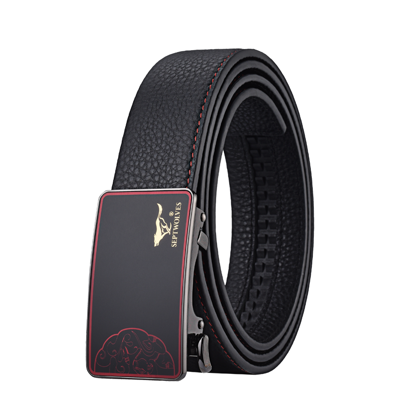 SEPTWOLVES Top Grain Cow Leather Zinc Alloy Automatic Buckle Belt Men's 3.5cm