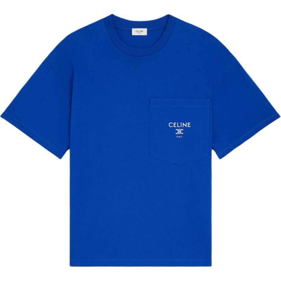 CELINE T Shirts Men's Royal Blue Crew Neck Moderate Straight Fit