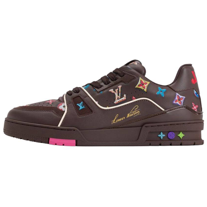 LOUIS VUITTON Trainer Donut Cow Leather Low top Skateboard Shoes Men's Chestnut