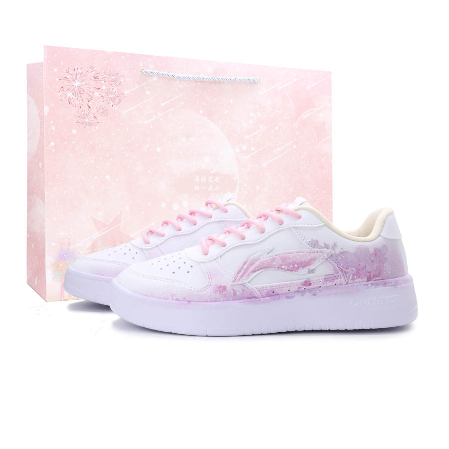 Li-Ning Li Ning Floating Boat Milk Foam Cherry Blossom, Hand Drawn Spray Painting, Fashion Trend, Comfortable Versatile Leather