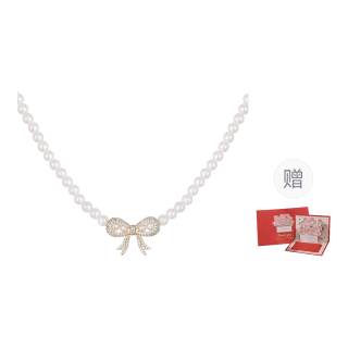 KEYS VIA Synthetic Cubic Zirconia Copper Alloy Faux Pearl Collarbone Chain Adjustable Women's
