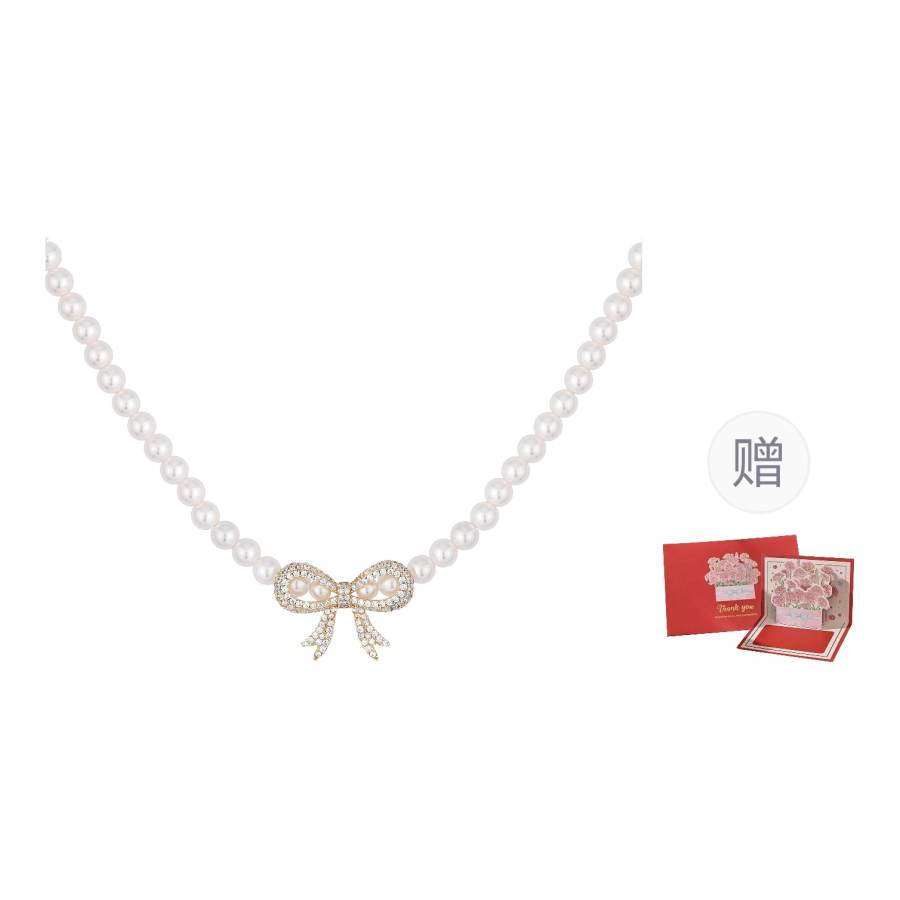 KEYS VIA Synthetic Cubic Zirconia Copper Alloy Faux Pearl Collarbone Chain Adjustable Women's