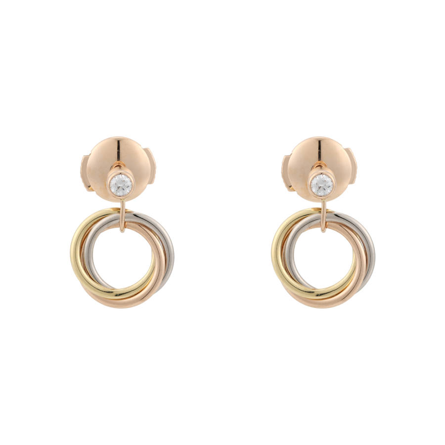 CARTIER Trinity Series 18K Gold Diamond Earrings Unisex Multicolor