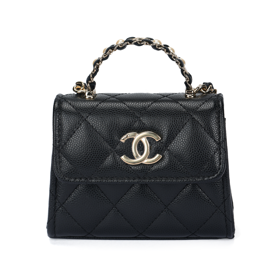 CHANEL Calfskin Handbag Women's Black