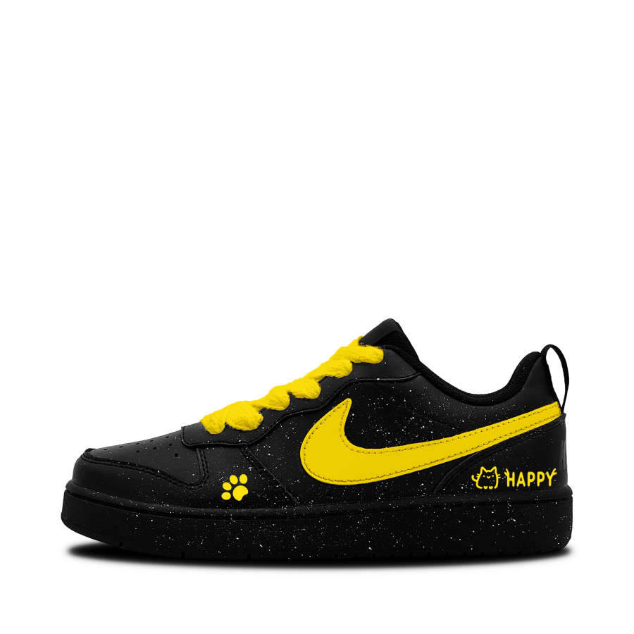 Nike Nike Court Borough Custard Cat Synthetic Leather Abrasion Resistant Low top Skateboard Shoes Black Yellow Teenagers