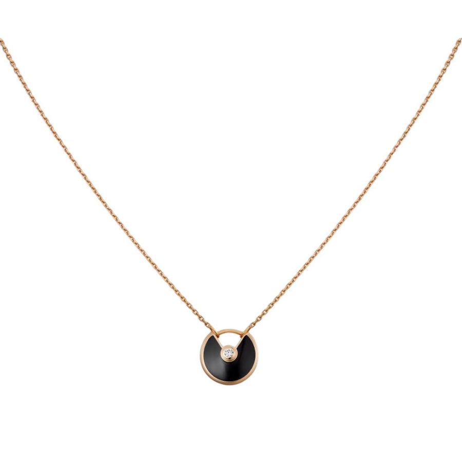 CARTIER Amulette De Cartier Collection 18K Gold Diamond Onyx Necklaces Unisex Rose Gold
