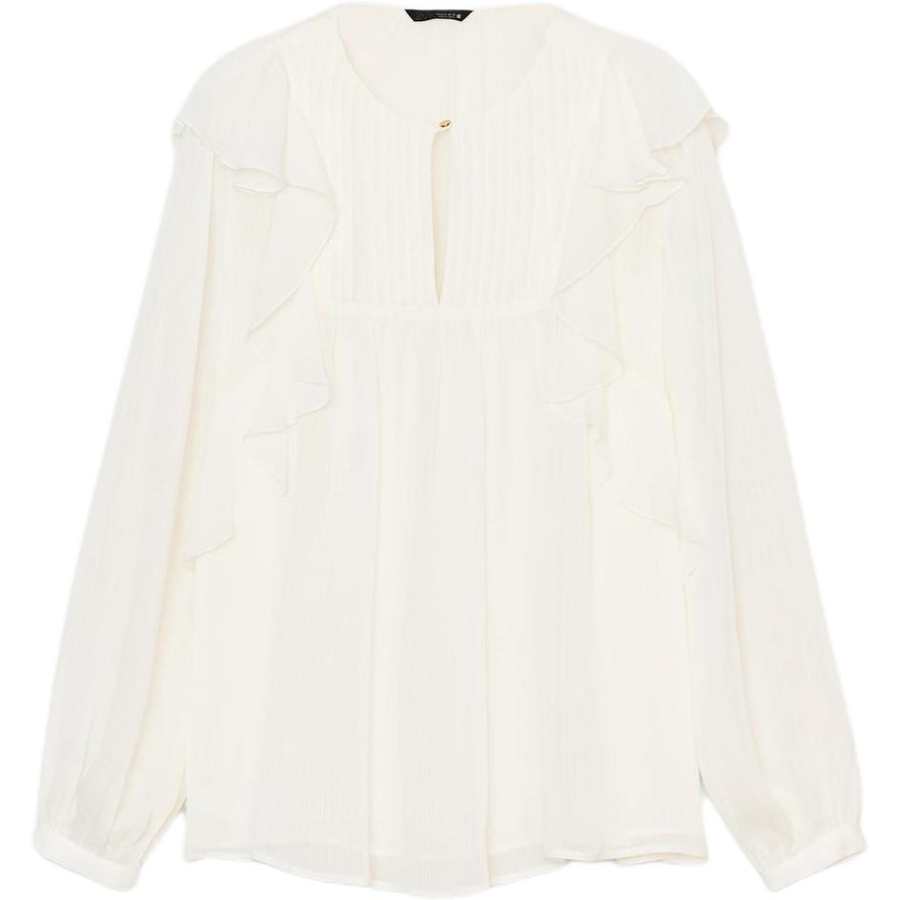ZARA Chiffon Shirts Women's White Crew Neck Moderate