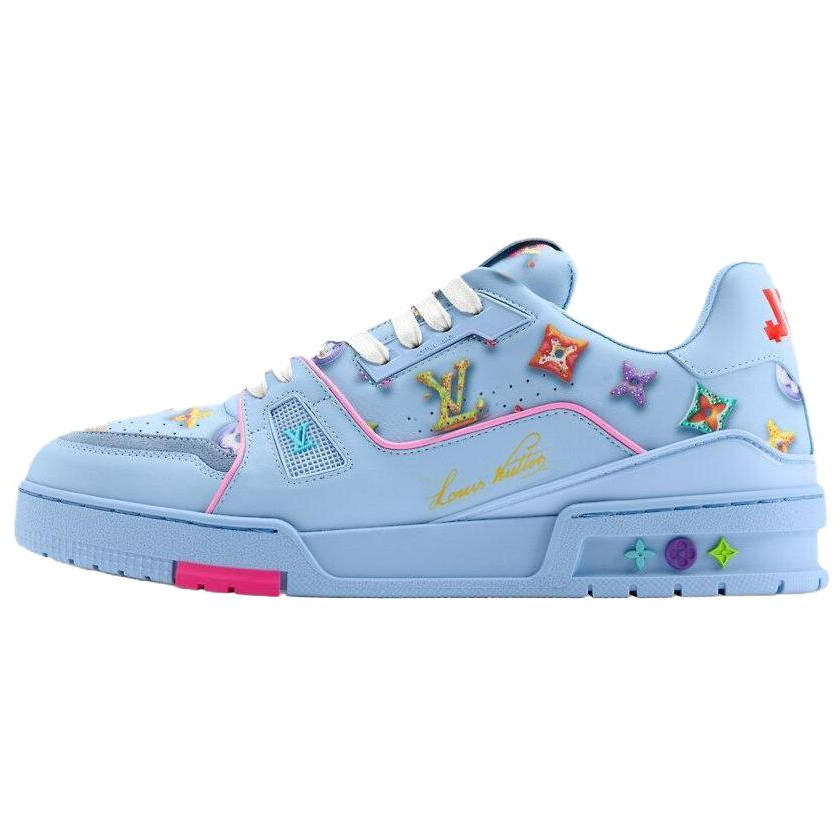 LOUIS VUITTON Trainer Donut Cow Leather Low top Skateboard Shoes Men's Sea Blue