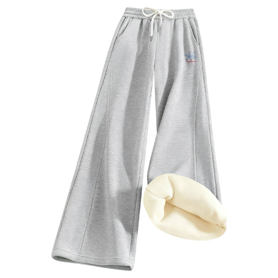 Tonlion Casual Pants Women's Thickened And Fleece Lined Wide Leg Pants