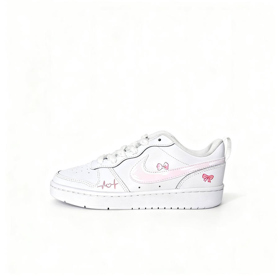 Nike Nike Court Borough Heartbeat Pink Butterfly Leather Slip Resistant Cushioning Abrasion Resistant Low top
