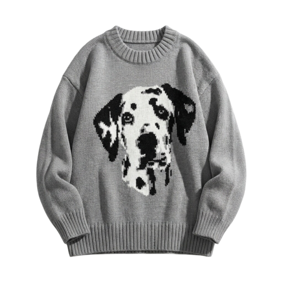 Sugarfunk Knitwear Women's Gray Jacquard Sweater Crew Neck Moderate