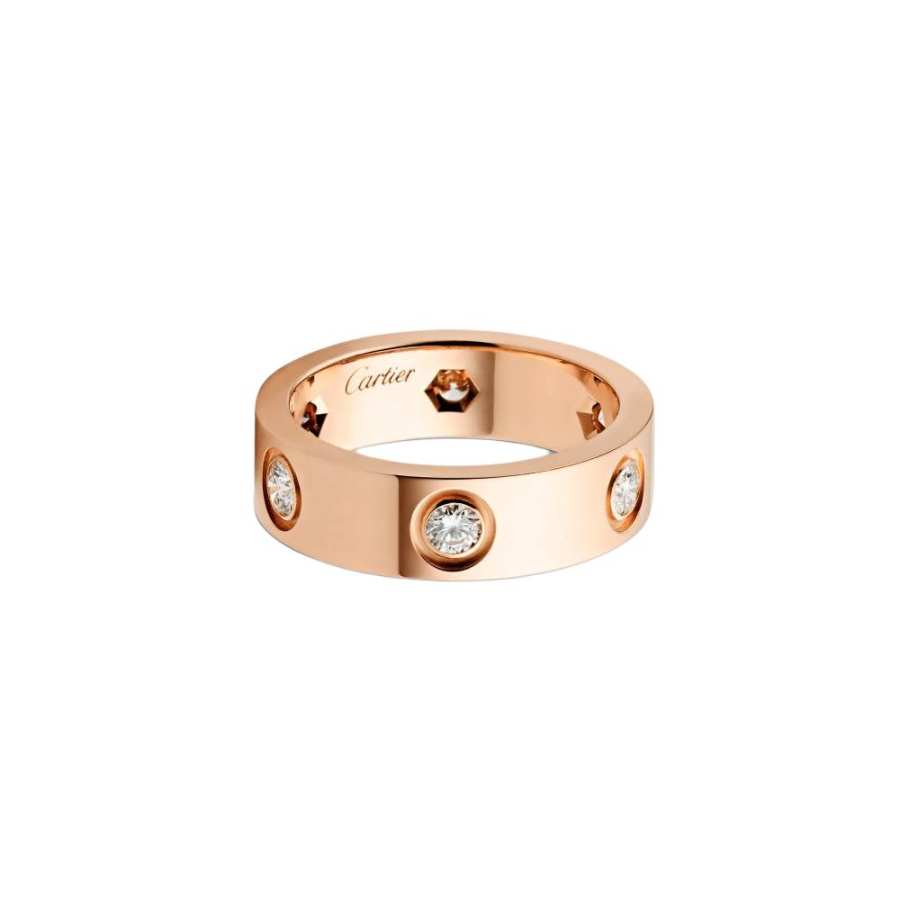 CARTIER LOVE 18K Gold Diamond Rings Unisex Rose Gold