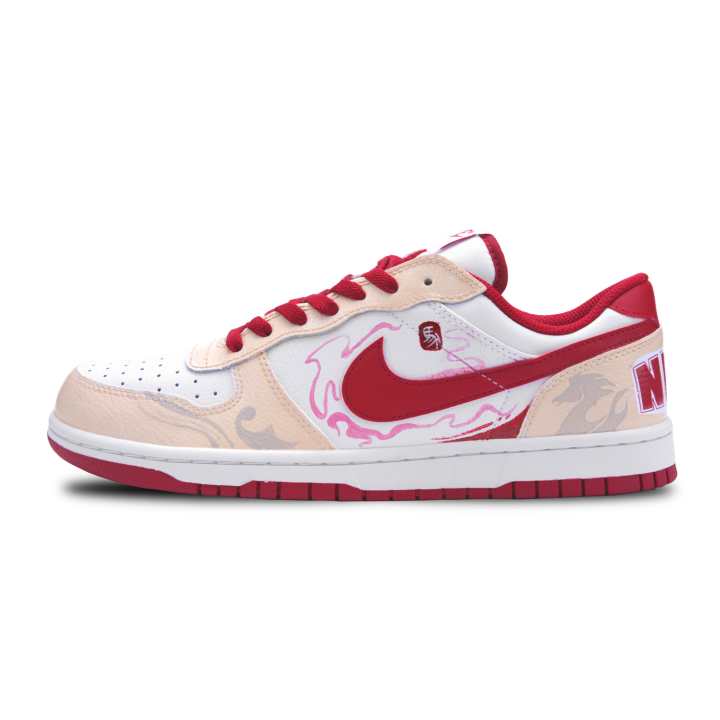 Nike Nike Big Immediate Blessing Arrives Leather Abrasion Resistant Low top Skateboard Shoes Men's White Red