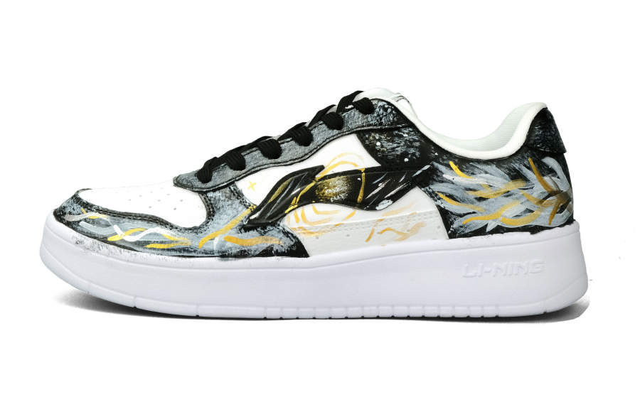 Li-Ning Li Ning Floating Boat Black Feather Gilded Synthetic Leather Low top Skateboard Shoes Men's Black Gold
