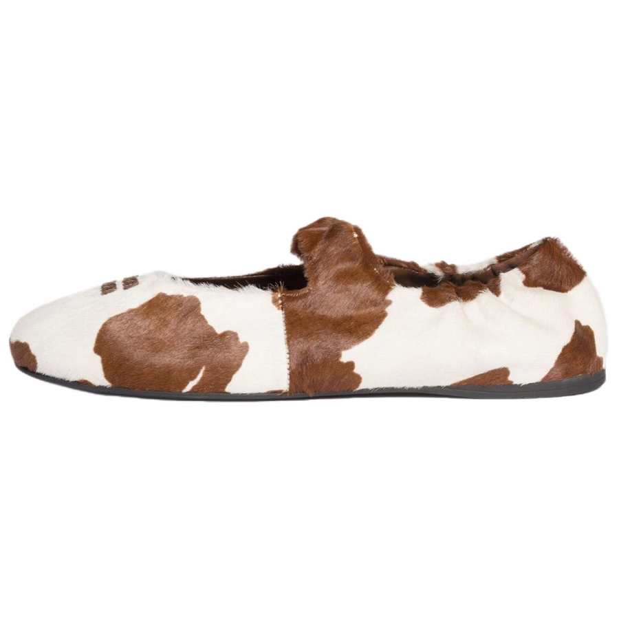 MIU MIU Ruches Flat Mary Jane Shoes Women's White With Ochre Stone Color
