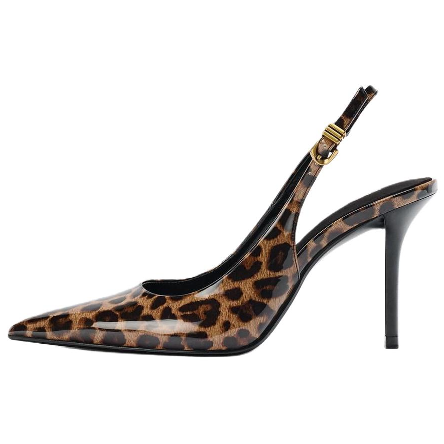 ZARA Pu Slim Heel High Heels 10cm Women's Leopard Print