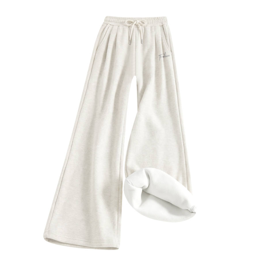 Tonlion Casual Pants Women's Thickened And Fleece Lined Wide Leg Pants