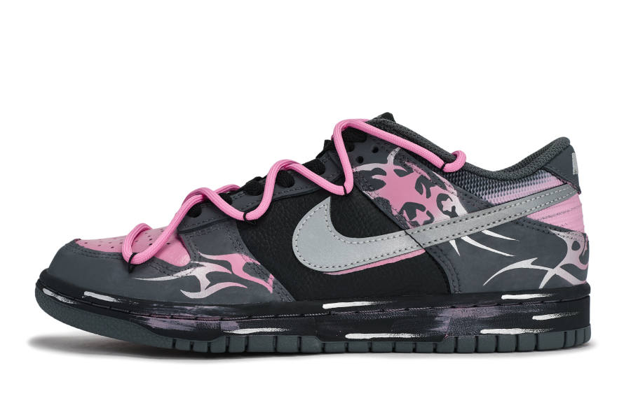 Nike Nike Dunk REGO Hot Dog, Silver Pink Flame Slip Resistant Low top Skateboard Shoes Black Gray Pink Silver Unisex