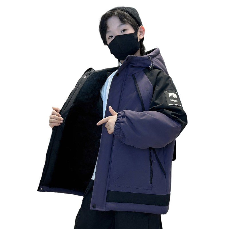 Lanza Casual Padded Jacket Winter Thickened And Fleece Lined Hooded Letter Puffer Jacket Teenagers