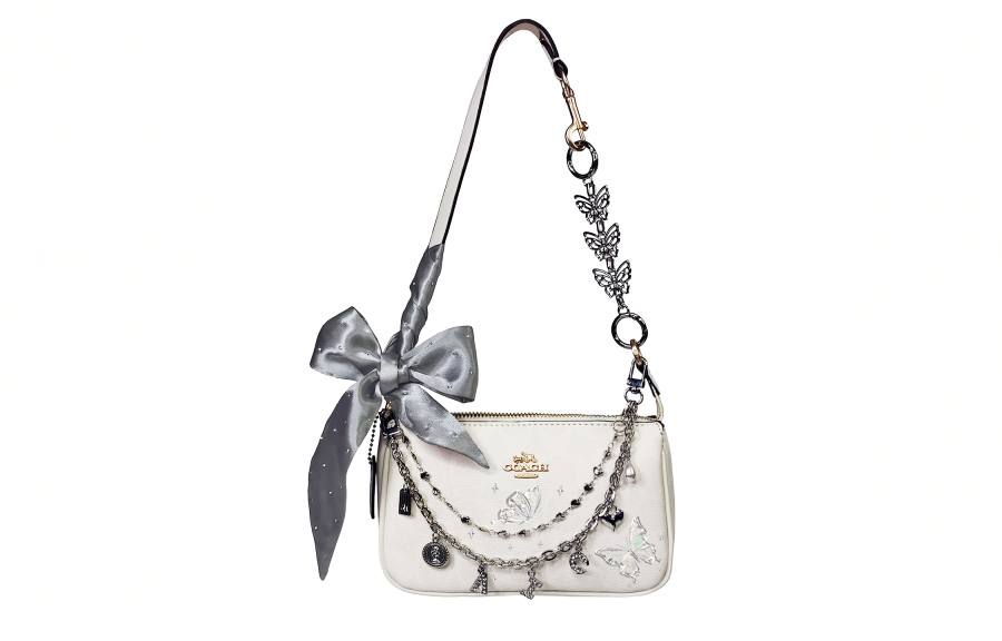 COACH Nolita Silver Liquid Mirror Finish Hand Drawn Crossbody Bag Shoulder Bag Small Women's White