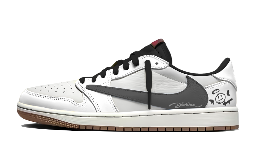 Jordan Travis Scott x Jordan Air Jordan 1 Gray Tone Smiling Face Fashion Trend Abrasion Resistant Low top