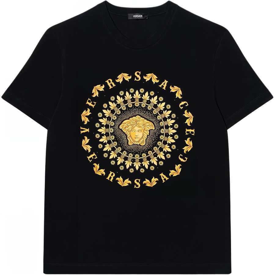 VERSACE T Shirts Men's Black Crew Neck Moderate Straight Fit
