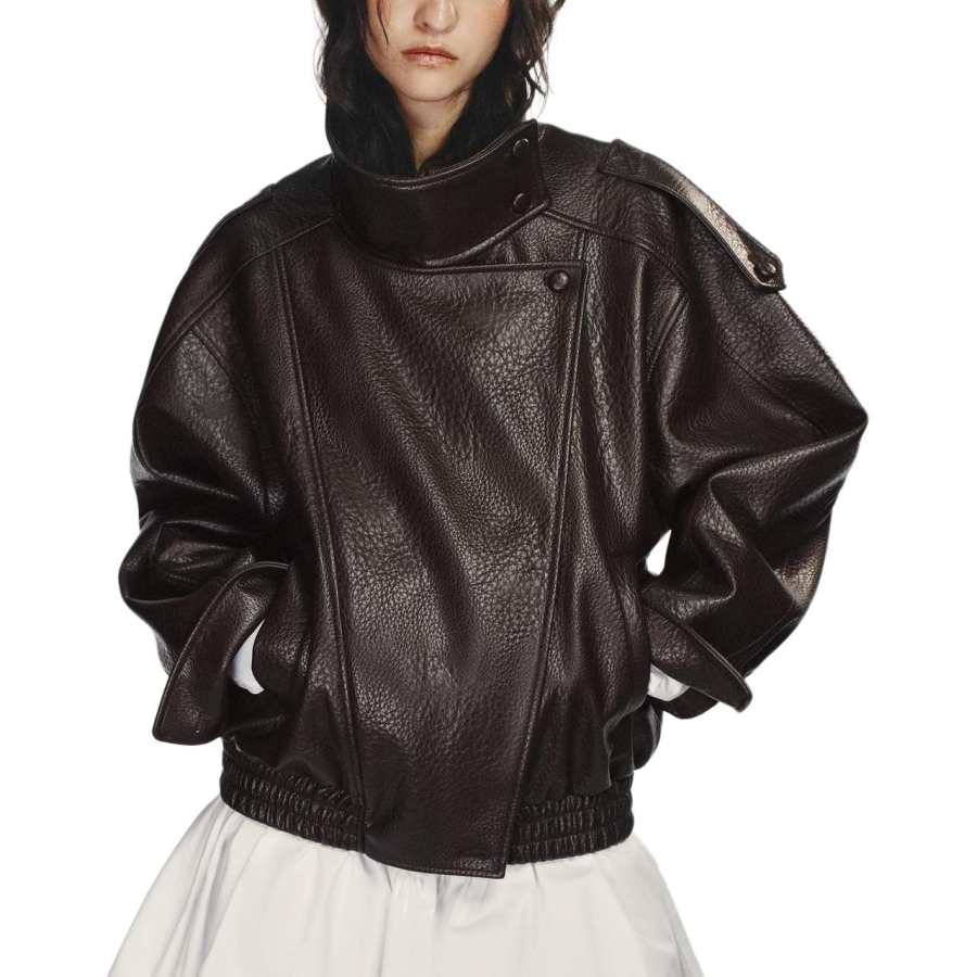 ZARA Jackets Women's Brown Stand Collar Moderate Other
