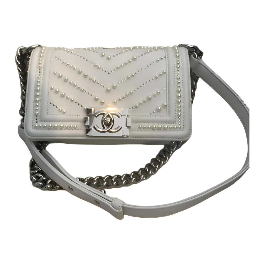 CHANEL Leather Shoulder Bag, Crossbody Bag Women's White