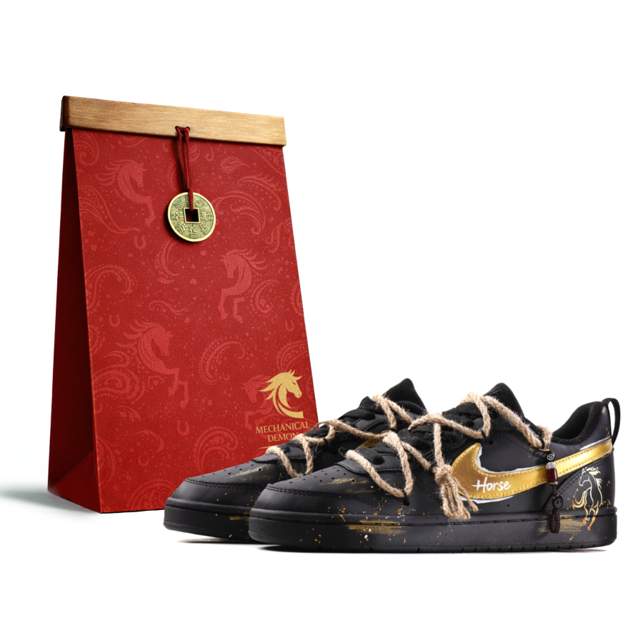 Nike Nike Court Borough Golden Horse Brings Blessing Synthetic Leather Slip Resistant Cushioning Abrasion Resistant Low top