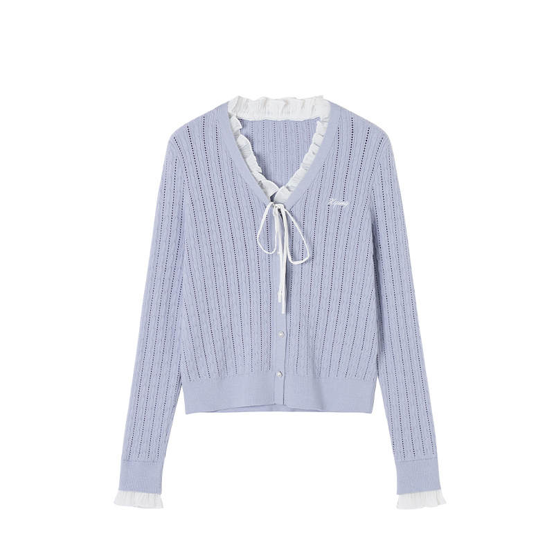 XIANGYING Knitwear Women's Lace Up Moderate Mock Two Piece