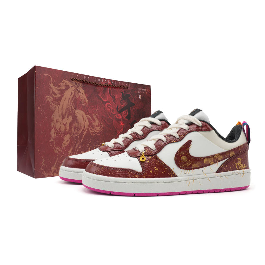 Nike Nike Court Borough Red Flame Welcomes The New Year Abrasion Resistant Low top Kids' Skateboarding Shoes Red Teenagers