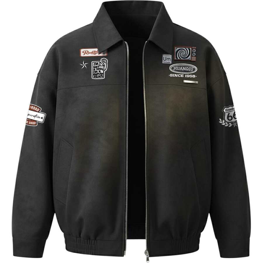 HUANQIU Leather Jackets Unisex Lapel Thickened