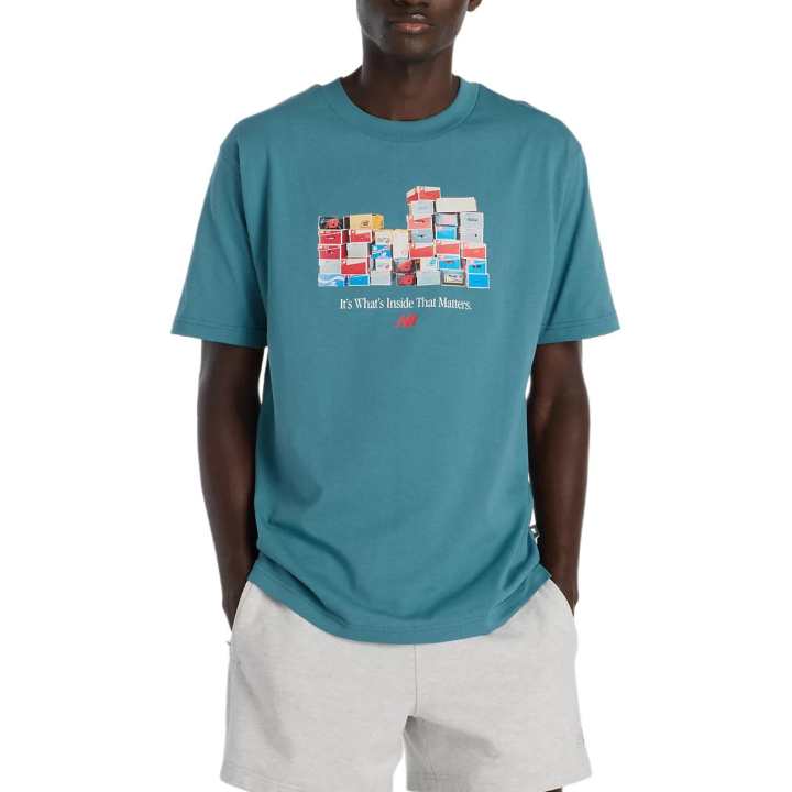 New Balance New Balance T Shirts Men's Lake Blue Crew Neck Moderate